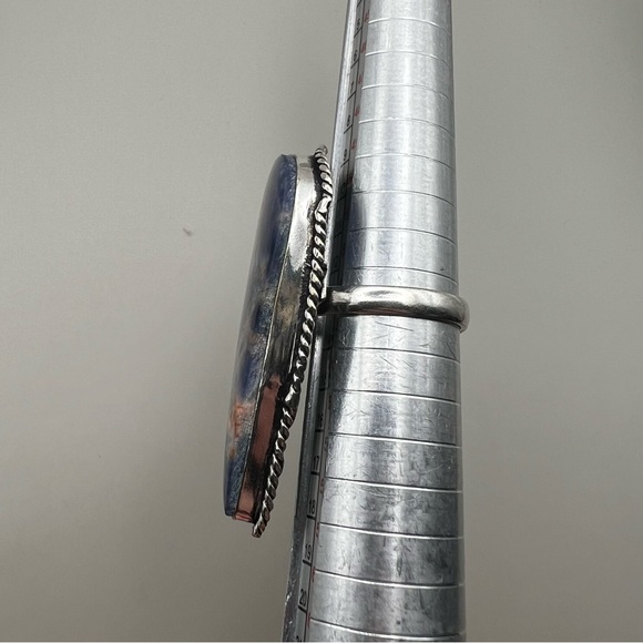 New Large Statement Blue Sodalite Stone Silver Overlay Ring Size 6.75 - Picture 6 of 9